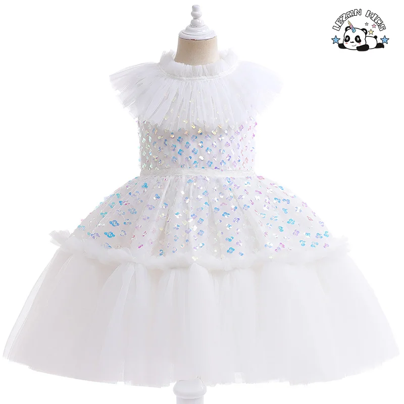 LEZONKIDS - 2023 New Children's Dress Sequin Mesh Gauze Layered Girl Princess Ball Gown Dress For Girls